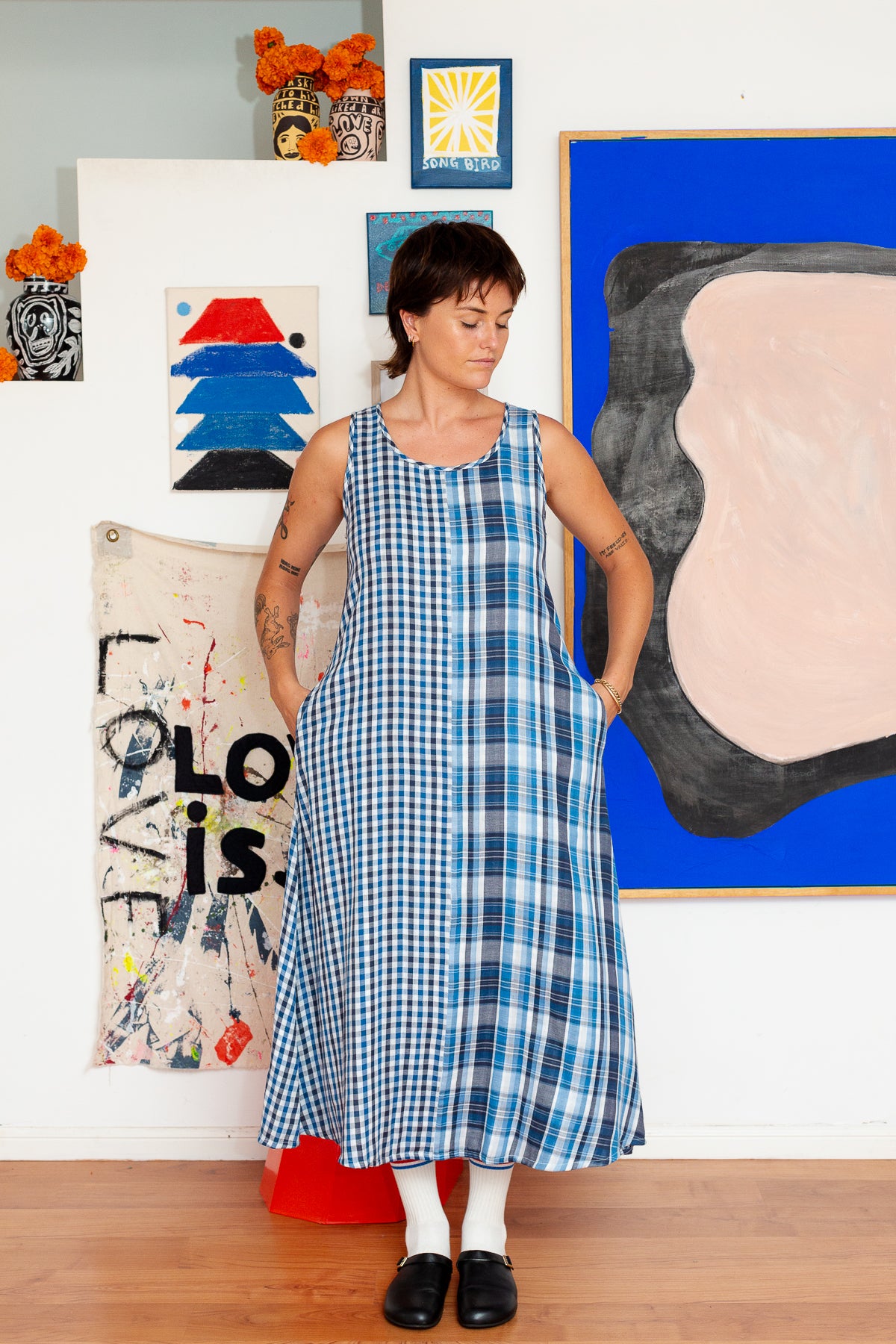 Peta Maxi Dress | Cotton Blue and Black Checks